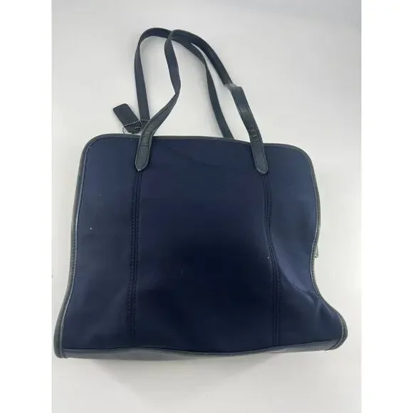 Vintage Coach Navy Blue Tote Bag Stretch Fabric Shoulder Purse Zipper Pockets - Picture 12 of 16